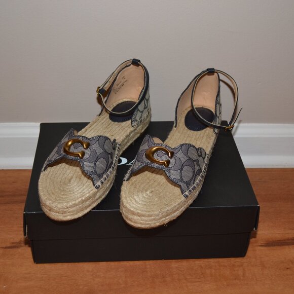 Coach Dillon Midnight Navy NEW w/box Jaquard Ankle strap Espadrilles - Picture 5 of 16